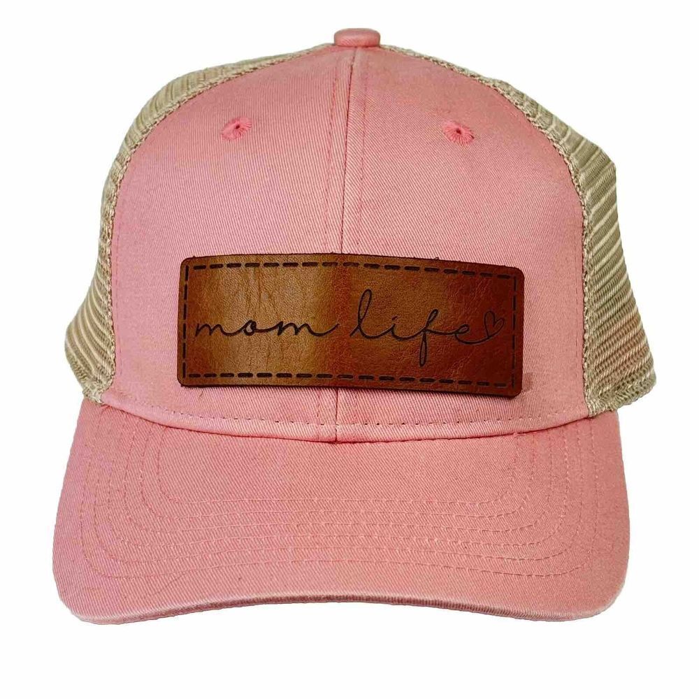#Momlife Mom Life Mother PINK Mesh Back Baseball Cap Hat Leather Patch